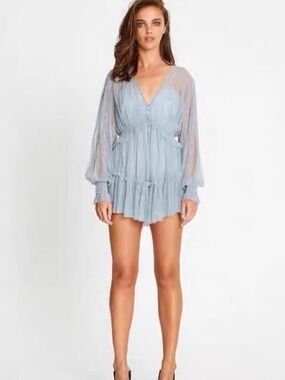 Alice McCall Powder Blue Lace V-Neck Dress